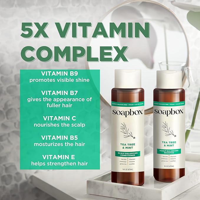 Soapbox Tea Tree Shampoo and Conditioner Set, Scalp Balancing with Tea Tree Oil, Jojoba Oil, Aloe and Shea Butter to Clean and Purify for All Hair Types, 1 Liter Each (Pack of 2)-Velvo Beauty