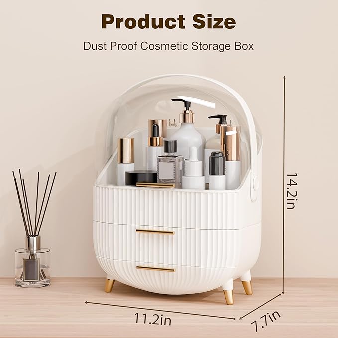 Makeup Organizers and Storage, Make up Organizer for Vanity Cosmetics Skincare Organizers With Lid and Drawers Display Cases for Countertop(White)-Velvo Beauty