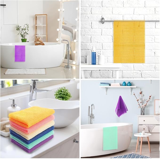 UJFQBH 6 Pieces African Net Sponge Long Bath Sponge Exfoliating Shower Body Scrubber for Daily Use, Terrific for Smoother Skin - Back Scrubber for a Refreshing Experience (Purple - Orange)-Velvo Beauty