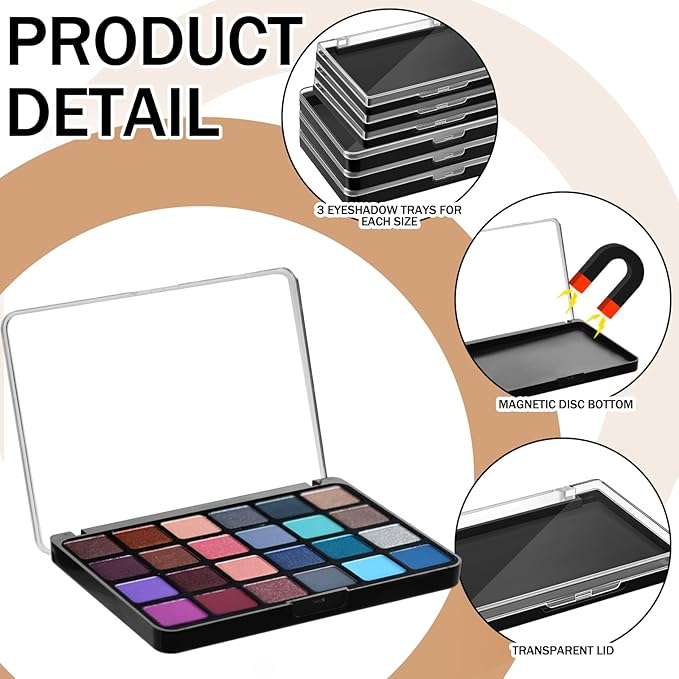 6 Pcs Empty Magnetic Makeup Palette with Clear Top Travel Makeup Pan DIY Eyeshadow Pan Dispensing Storage Box for Eyeshadow Lipstick Blush Powder Pigment, 4.6 x 2.4 x 0.4 In, 5.5 x 4.0 x 0.6 In-Velvo Beauty