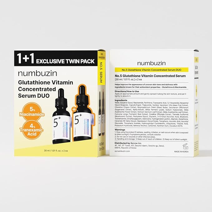 numbuzin No.5 Serum DUO | Tranexamic Acid 4%, Niacinamide 5%, Glutathione, Vitamin C | Vitamin Concentrated Serum | Hyperpigmentation| Suitable for Sensitive Skin | 2.02 fl. oz.-Velvo Beauty