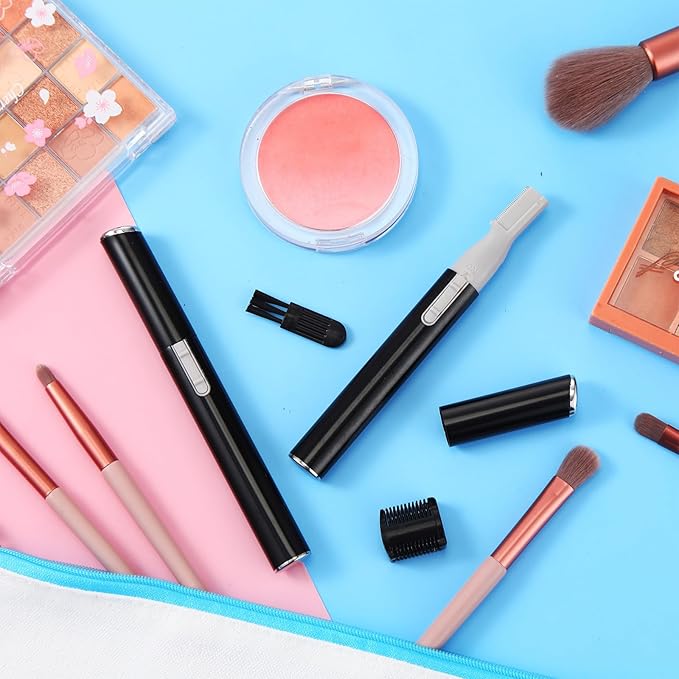 Chumia 2 Pcs Electric Eyebrow Trimmer Women Precision Face Razors Mini Shaver with Comb Christmas Women Gift Battery Operated Personal Epilator for Face Neck Fuzz Lips Leg(Black)-Velvo Beauty