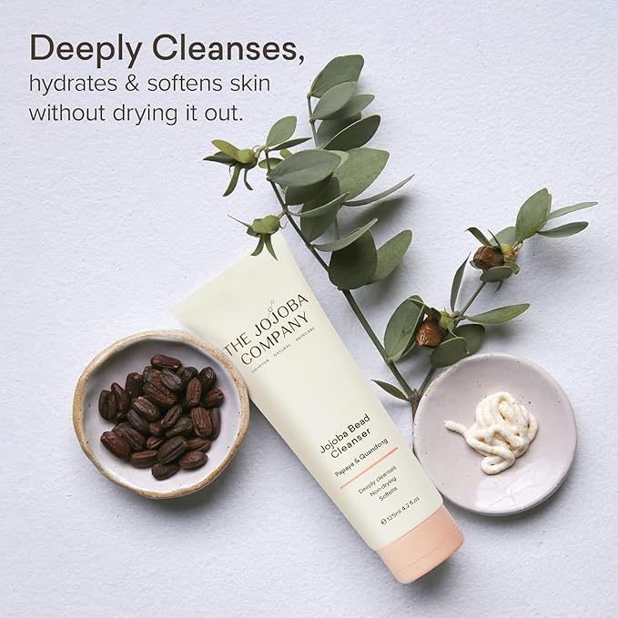 The Jojoba Company Bead Cleanser With Papaya & Quandong - Exfoliating & Hydrating Cream Face Wash - Gentle for Sensitive Skin - Pore Cleansing - For All Skin Types - 125ml-Velvo Beauty