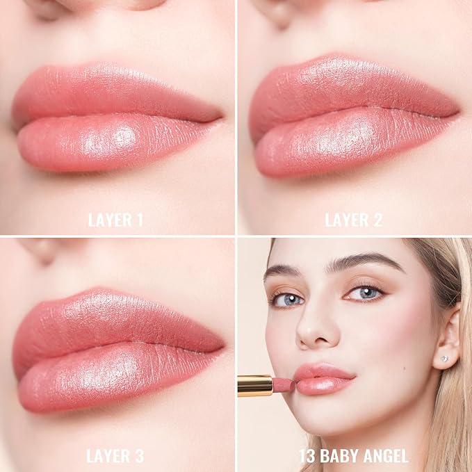 Oulac Light Pink Lipstick for Women with Metallic 3D Shine Lightweight Hydrating Formula, High Impact Lip Color, Vegan Beauty, Full Coverage Lip Makeup, Christmas Gifts for Women, Baby Angel(13)-Velvo Beauty