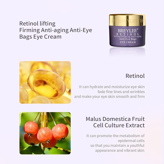 BREYLEE Retinol Eye Cream - Puffy Eyes and Dark Circles Treatments – Look Younger and Reduce Wrinkles and Fine Lines Undereye, Improve and Firm eye Skin - Pure Natural Material Extraction-Velvo Beauty
