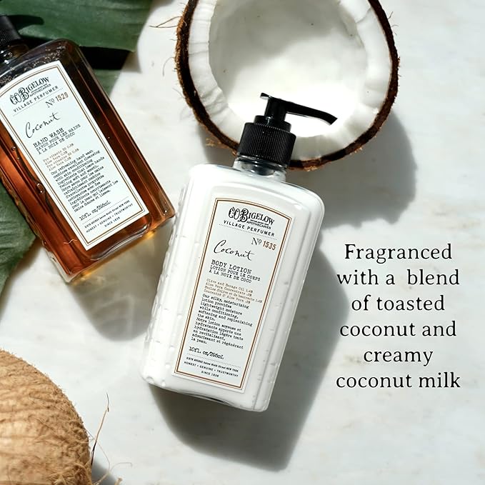 C.O. Bigelow Coconut Body Lotion, Village Perfumer Moisturizing Body Lotion with Aloe Vera, Borage Oil & Olive Oil, 10 Fl Oz-Velvo Beauty
