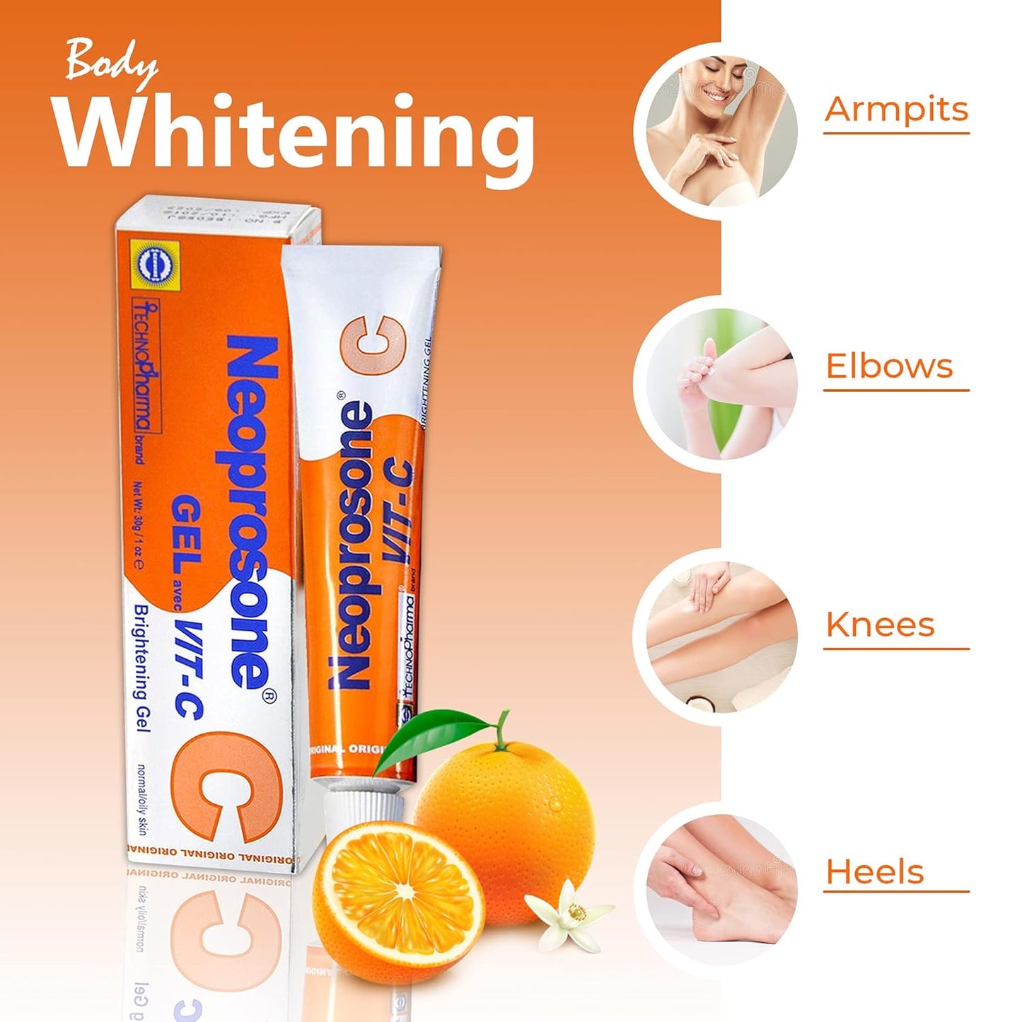 Neoprosone, Vitamin C Gel - 1 Fl oz / 30 ml - Brightening Gel Cream for Neck, Face, Body, Armpit, Hands - For Women and Men, with Alpha Arbutin-Velvo Beauty