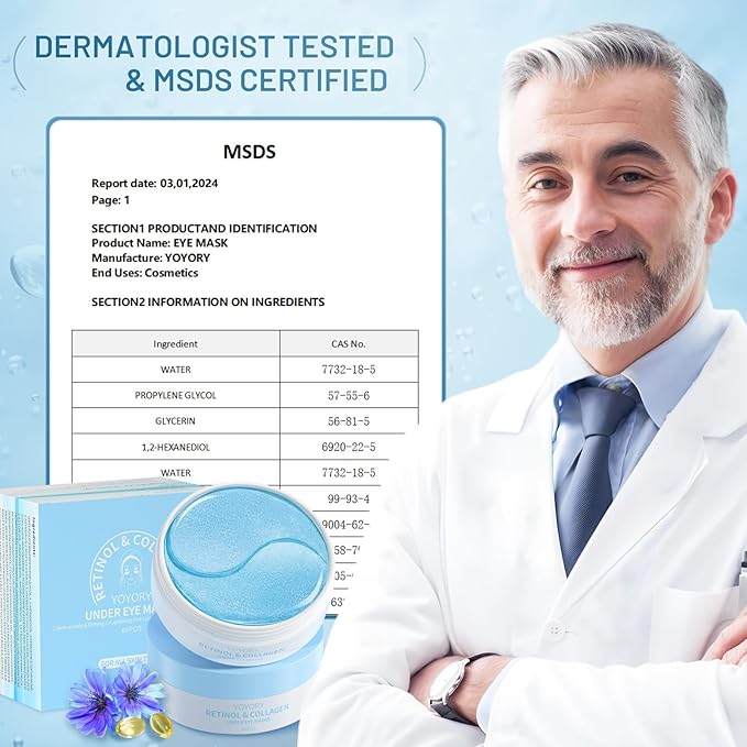 Under Eye Masks Patches - Hyaluronic Acid Collagen for Dark Circles,Eye bags, Fine Lines,puffiness Smoothing Skin Care Treatment Hydrating for Women and Men, (60 Pcs) Blue-Velvo Beauty