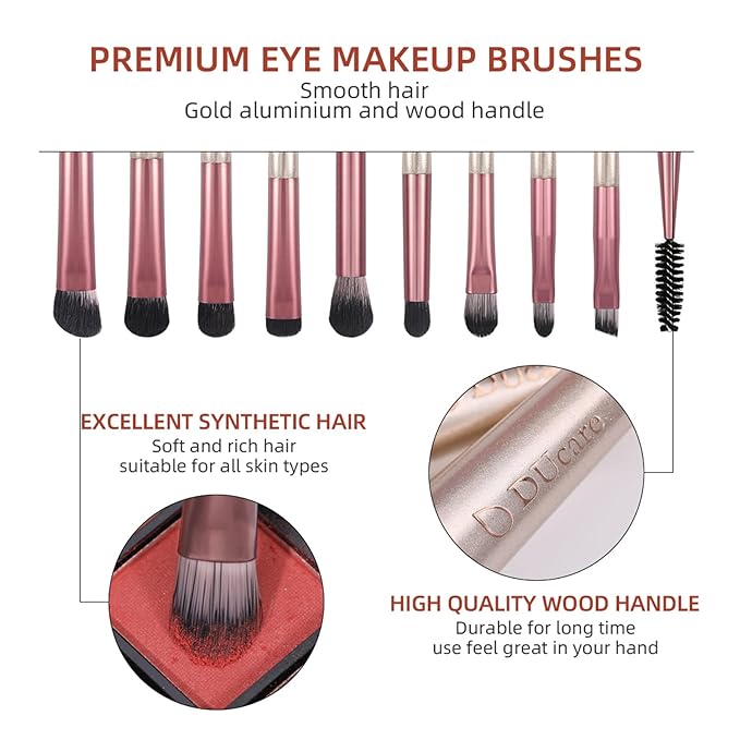DUcare Makeup Brushes with Bag - 14Pcs Professional Synthetic Make Up Brushes Set for Blush Concealer Foundation Bronzer Powder Eyebrow Eyeshadow Blending Makeup Brush Set Mekaup bag, Rose Golden-Velvo Beauty