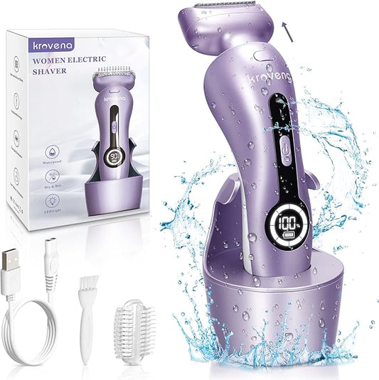 Electric Shaver for Women Electric Razor for Womens Bikini Legs Underarm Public Hairs Rechargeable Trimmer with Detachable Head Cordless Wet Dry Use-Velvo Beauty