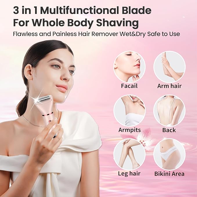 Bikini Trimmer Electric Razors for Women - 3 in 1 Electric Shaver for Women, Waterproof Pubic Hair Trimmers and Facial Hair Remover, Rechargeable Women's Grooming Kit-Velvo Beauty