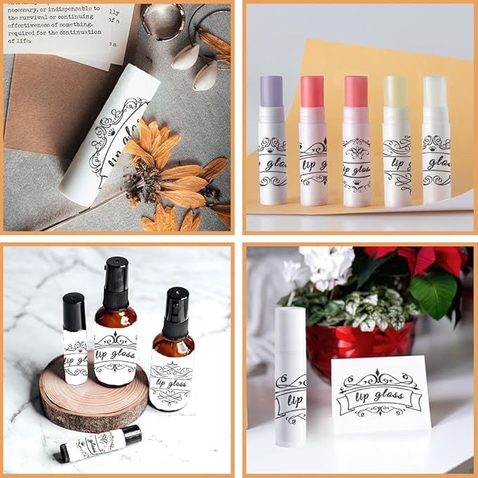 OLYCRAFT 100Pcs Self-Adhesive Lip Balm Tag Stickers 1.7x2.1 inch Vintage Damask Border Waterproof Adhesive Label with Word Lipstick Tag Sticker for Lip Balm Container Tubes Lipstick Wrapping Decor-Velvo Beauty