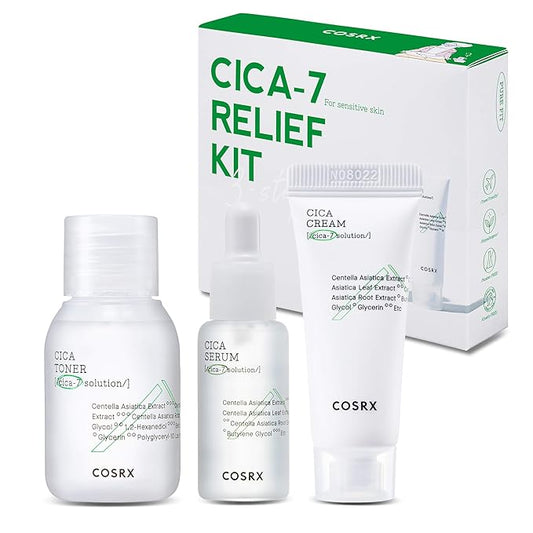 COSRX CICA Relief Kit | Toner, Serum, Cream with Centella Asiatica | Sensitive Skin, Soothing, Moisturizing | Travel Size Set, Gift Set, Korean Skincare, Not Tested on Animals, Paraben Free-Velvo Beauty