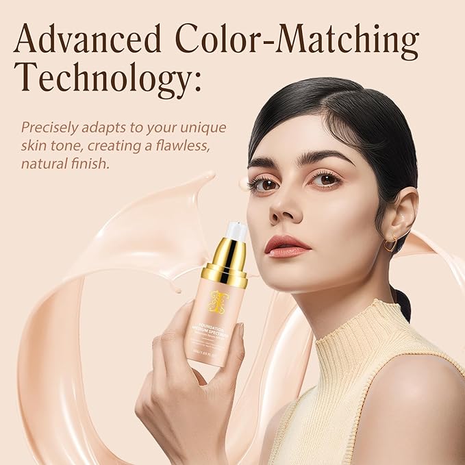 Colour Changing Foundation Liquid 4 in 1, Foundation for Older Women, Hydrating Longwearing & Waterproof Concealer, SPF 50+ Makeup Base Nude Face, Medium Spectrum for all Skin-Velvo Beauty