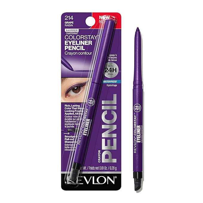 REVLON ColorStay Pencil Waterproof Eyeliner, Smudge-Proof, Eye Makeup with Built-In Sharpener, 214 Grape, 0.01 oz-Velvo Beauty