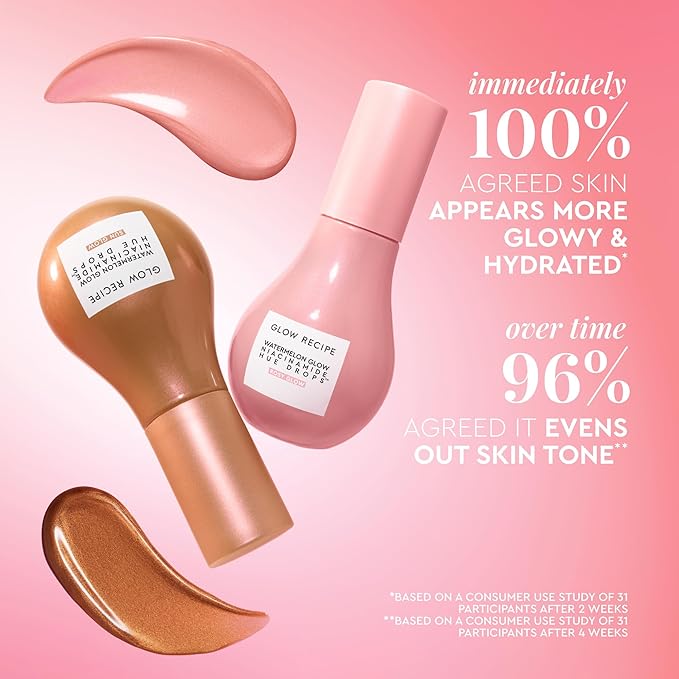 Glow Recipe Hue Drops Tinted Face Serum - Illuminating Glow Drops to Brighten & Hydrate - Skincare Makeup Primer & Liquid Highlighter to Blur Pores for a Radiant, Even Skin Tone - Rosy Glow (40ml)-Velvo Beauty