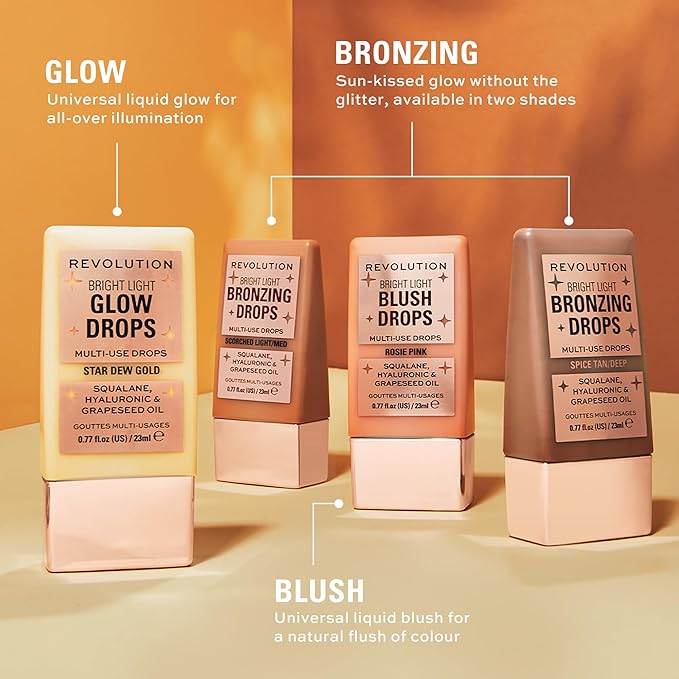Revolution, Bright Light Blush Drops, Infused with Hyaluronic Acid, Radiant Finish, Pink Rosie, 0.77 Fl. Oz.-Velvo Beauty