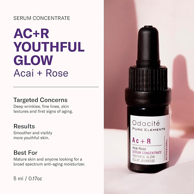 Odacité Anti Aging Serum Concentrate with Acai + Rose - Revitalizing Facial Oil, Youthful Glow, Improves Skin Tone, Wrinkles, and Firmness, Age defying, Rose Oil, 0.17 fl. oz.-Velvo Beauty