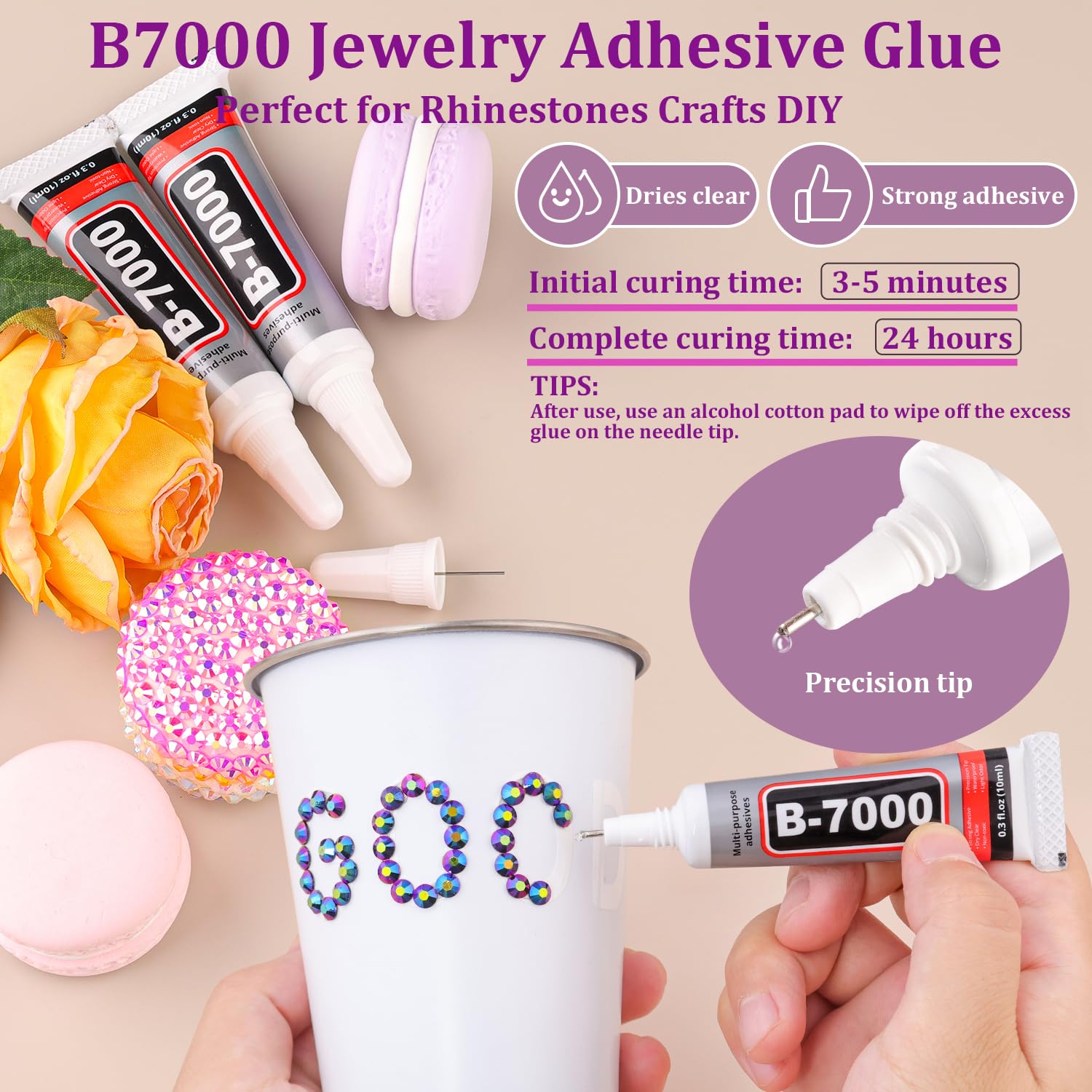 Resin Jelly Rhinestones for Crafting with B7000 Jewelry Glue, 2 Boxes Purplish Black AB Flatback Crystals with 3Pcs 10ml Glue, Bedazzling Non Hotfix Gems for DIY Tumblers Clothing Shoes Manicure-Velvo Beauty