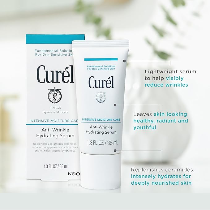 Curel Japanese Skin Care, Anti-Wrinkle Hydrating Serum, Lightweight Serum, Fragrance Free & Colorant Free, For Sensitive Skin, 1.3 Oz-Velvo Beauty