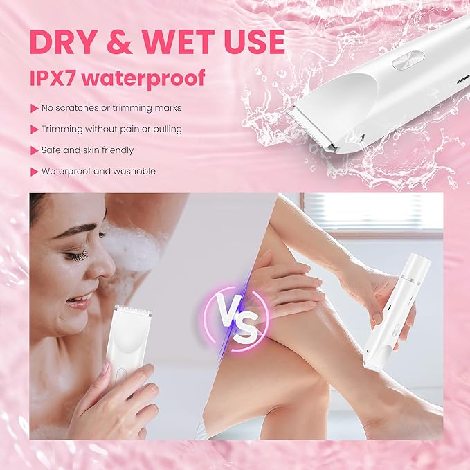 Bikini Trimmer for Women-2 in 1 Electric Razors for Women,USB Rechargeable Bikini Electric Shaver,IPX7 Waterproof Dry & Wet Use Body Hair Trimmer and Facial Hair Remover for Underarm Leg Body,White-Velvo Beauty