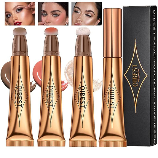 3 Pcs Beauty Wand For Liquid Contour Highlighter and Blush Rouge with Cushion Applicator Attached Easy to Blend, Lightweight Blendable Super Silky Cream Face Illuminator Makeup Stick-Velvo Beauty