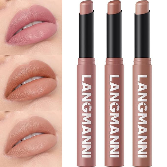 Jolilab 3Pcs Velvet Matte Lipstick Nude Matte Soft Dark Color Stick High Pigmented Long-Lasting Waterproof Lip Stick Lip Balm Beauty Cosmetics Gift for Girls and Women(01#+02#+03#-Velvo Beauty