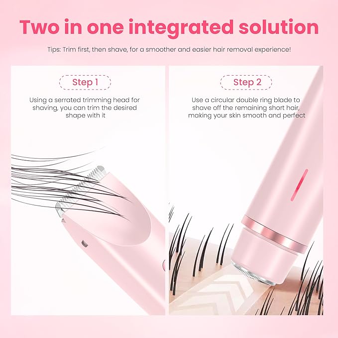 Bikini Trimmer for Women-2 in 1 Dual Head Electric Razors,USB Rechargeable Bikini Electric Shaver,IPX7 Waterproof Dry & Wet Use Body Hair Trimmer and Facial Hair Remover for Underarm Leg Body,Pink-Velvo Beauty