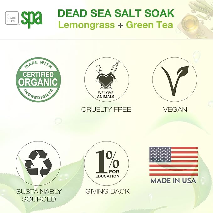 BCL SPA Dead Sea Salt Soak - Bath Salt with Organic Lemongrass + Green Tea, Shae Butter, Arnica, Aloe Vera Juice, Chamomile, Argan Oil & Jojoba Oil - Skin Exfoliator - Home/Professional Use 16 fl oz-Velvo Beauty