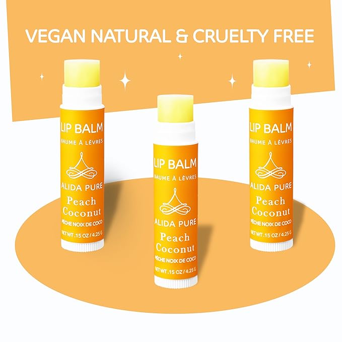 Peach Coconut Lip Balm Collection, Vegan Lip Balm Set, Lip Balm, Beeswax Free, with Avocado Oil, Organic Jojoba Oil, and Vitamin E, Natural Moisturizer for Dry, Chapped Lips, 3 Tube Set-Velvo Beauty