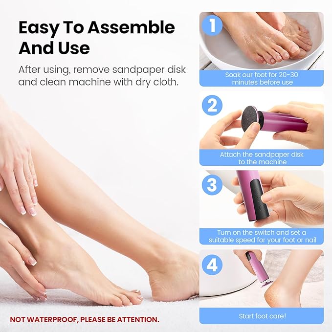 Electric Foot Callus Remover, 2 in 1 | 6 Speed Adjustable Foot File Nail Grinder with Sandpaper Disks, Professional Sander Pedicure Tool for Feet Dead Skin, Self Care Gifts for Women Mom Lover Friends-Velvo Beauty