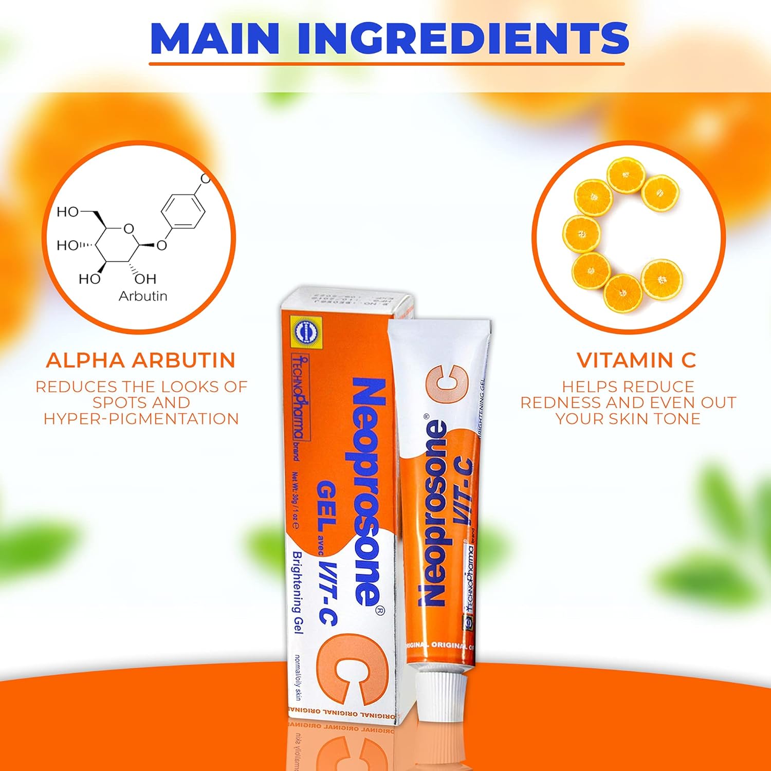 Neoprosone, Vitamin C Gel - 1 Fl oz / 30 ml - Brightening Gel Cream for Neck, Face, Body, Armpit, Hands - For Women and Men, with Alpha Arbutin-Velvo Beauty