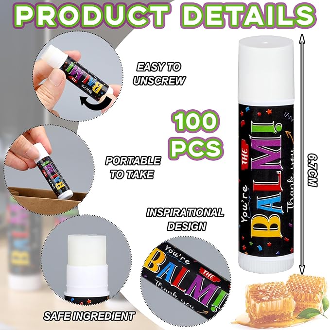 Dunzy 100 Pack Employee Appreciation Gifts Bulk Lip Balms Favors Bulk Small Thank You Gifts Team Appreciation Inspirational Gifts for Women Men Coworkers Staff Teachers Nurses Team-Velvo Beauty