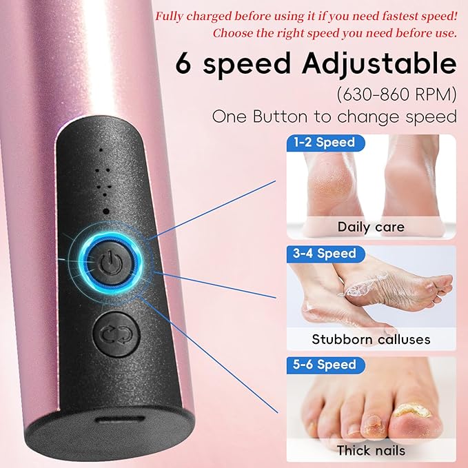 Electric Callus Remover,CHNYNJN Foot File Grinder Tool with Speed Controller and 20pcs Replacement Sandpaper and 10 Sand Rings Disk for Men Women Dead Dry Crack Skin Calluses-Velvo Beauty