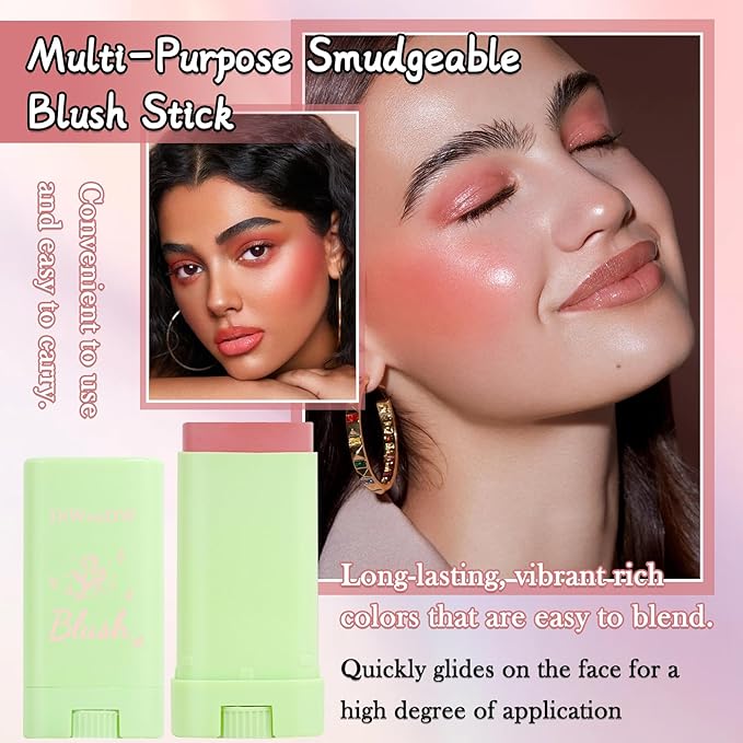 Cream Blush Stick for Cheeks,Blendable Multi-use Blush Makeup Stick for Cheek Eyes Lips Blusher-Velvo Beauty