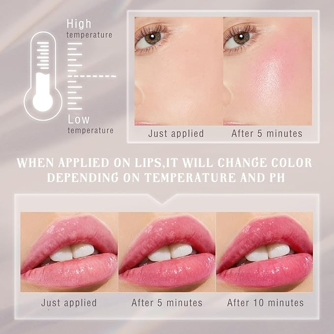 2PCS Color Changing Blush Stick for Cheeks Makeup,Clear Blush PH Temperature Change Magic Pink Cream Blusher Waterproof Multi-Use Lips and Face Tint,Matte Finish Natural Lightweight Jelly-Velvo Beauty