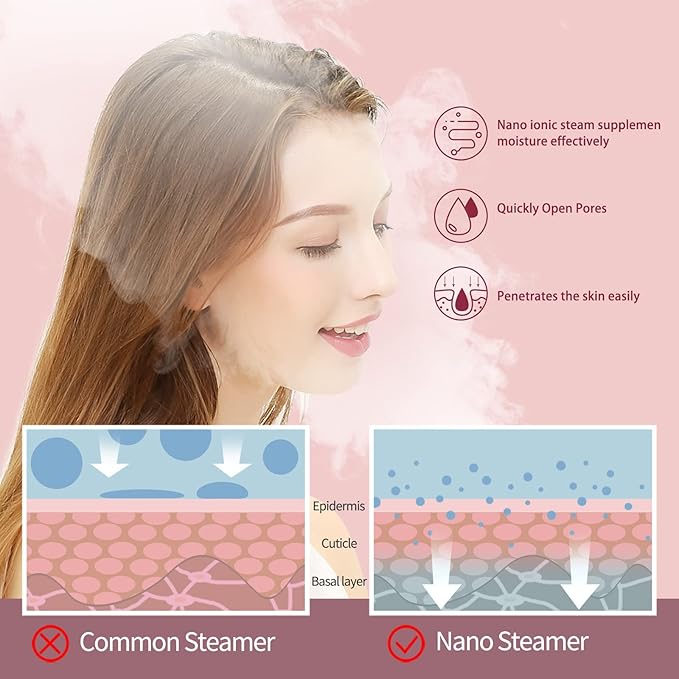 Newbealer 2in1 Facial Steamer, Hot Mist Facial Aromatherapy Humidifier Atomizer, Large Face Steamer Unclogs Pores Sinuses Moisturizing, Home Sauna Spa with Eyebrow Set (Red, 170ml)-Velvo Beauty