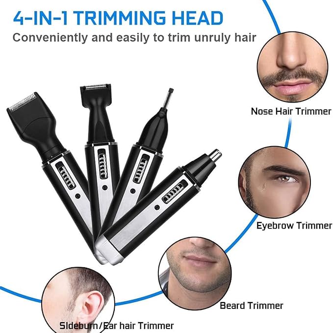 Nose Hair Trimmer for Women and Men, 4-in-1 Facial Hair Removal Trimmer Professional Eyebrow & Facial Hair Trimmer, Rechargeable Portble Waterproof Face Shaver Razor for Nose Ear Eyebrow Set-Velvo Beauty