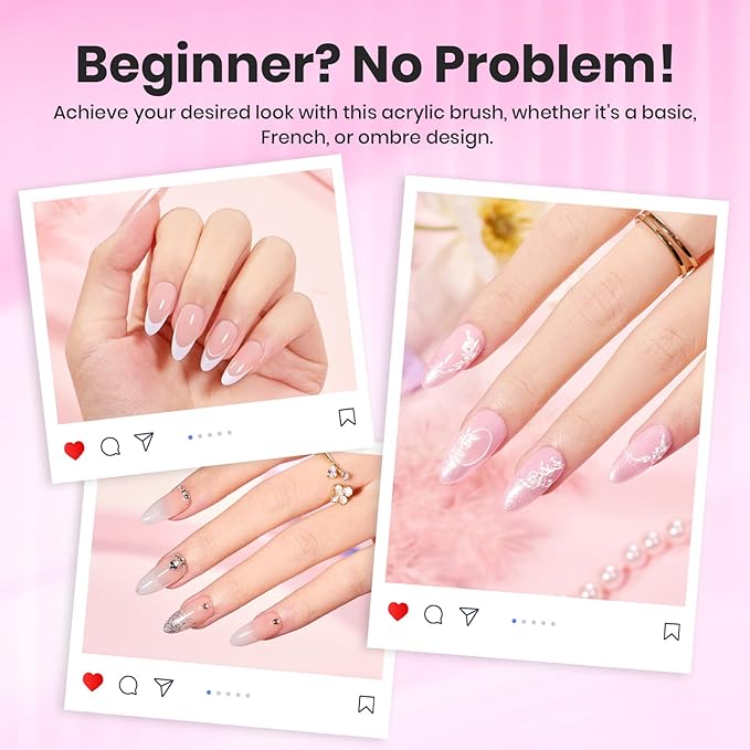 Beetles Acrylic Nail Brush Kolinsky Hair Bristles Round Shaped Metal Handle Nail Art Brushes for Acrylic Powder Manicure Extension DIY at Home Manicure Tool - Size 8-Velvo Beauty