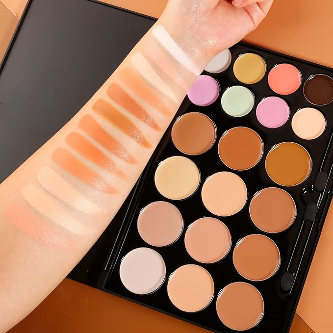 Cream Contour Concealer Makeup Palette Kit, DE’LANCI Face Contour Cream Foundation,Full Coverage Concealer Palette,Natural Brightening Contouring Highlight Makeup Pallet for Oily Skin Dark Circles-Velvo Beauty