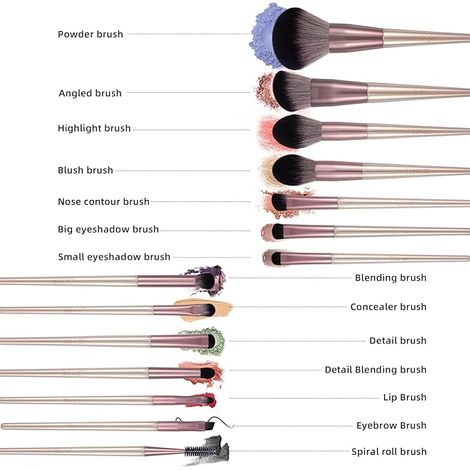 DUcare Makeup Brushes with Bag - 14Pcs Professional Synthetic Make Up Brushes Set for Blush Concealer Foundation Bronzer Powder Eyebrow Eyeshadow Blending Makeup Brush Set Mekaup bag, Rose Golden-Velvo Beauty
