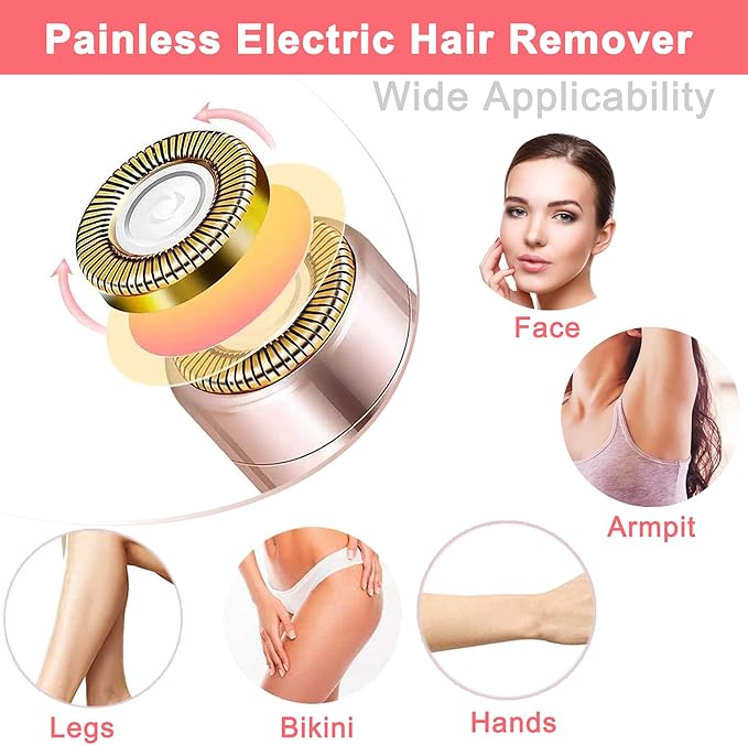 Facial Hair Removal for Women, Mini Hair Remover, Electric Razor Shaver Portable Bikini Epilator for Lips, Chin, Armpit, Peach Fuzz, Fingers, Neck, Cheek and USB Rechargeable (Pink)-Velvo Beauty