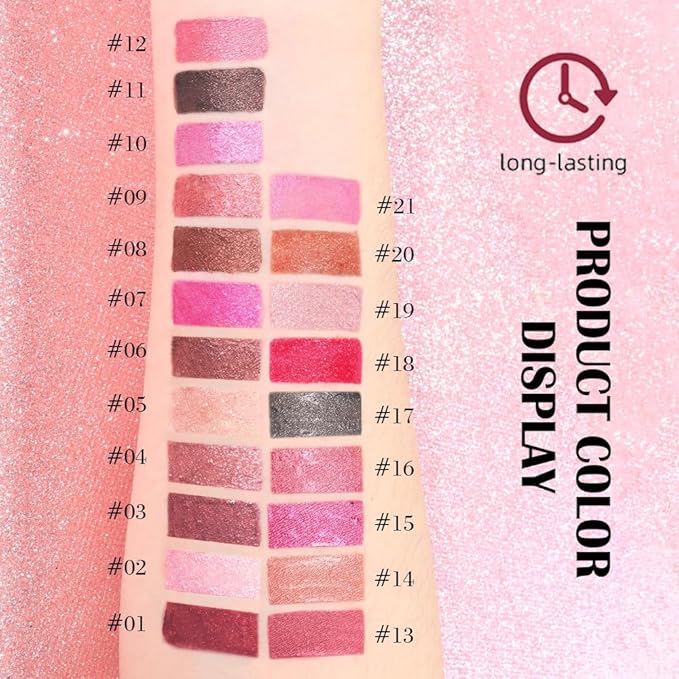 evpct Warm Pink Metallic Glitter Lip Liner and Lipstick Combo Set Long Lasting Waterproof, Metallic Shimmer Lip Gloss Stain Makeup for Women, Warm Pink Frosted Iridescent Glossy Liquid Lipstick 19-Velvo Beauty