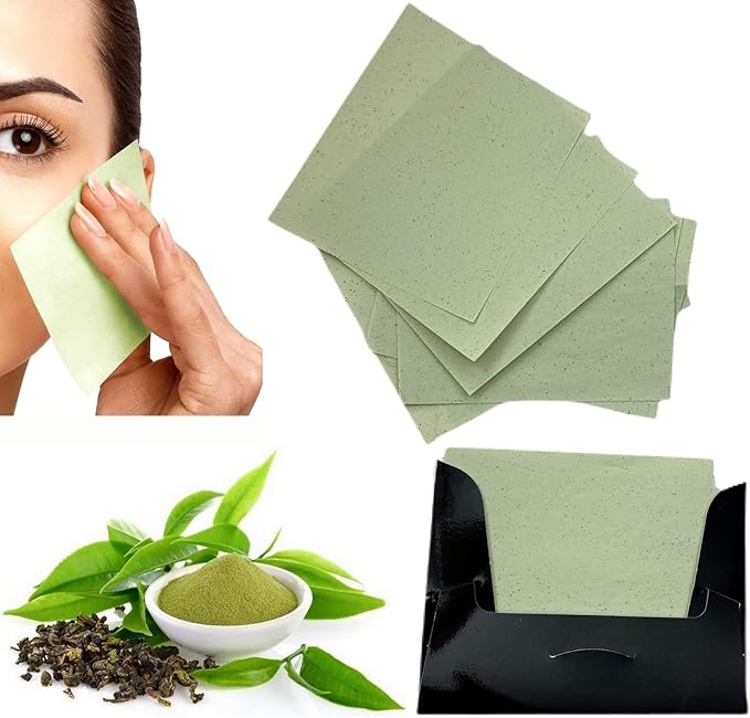 2 Pks GREEN TEA INFUSED Soothing Natural Abaca Blotting Paper - 100 Oil Blotting Sheets - Makeup Friendly UNISEX Oily Skin Shine Blotter Photography Zoom Meetings Travel Gym School - MADE IN TAIWAN-Velvo Beauty