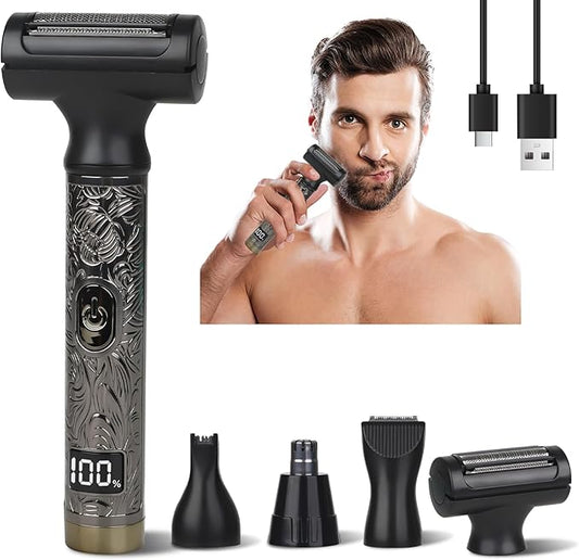 Electric Shaver for Men & Women, 2025 Wet Dry Cordless Razor with LED Display, Rechargeable Hair Remover with 4 Grooming Heads for Face, Body, Bikini, Nose, Legs and Eyebrows (Black)-Velvo Beauty