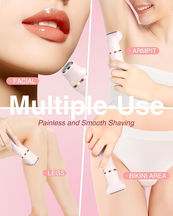 Bikini Trimmer for Women - 3-in-1 Painless Electric Razor Shaver,IPX7 Waterproof&Easy Cleaning for Pubic Hair,Face,Body with Ceramic Blades,USB Rechargeable,Wet&Dry Use(Peach)-Velvo Beauty