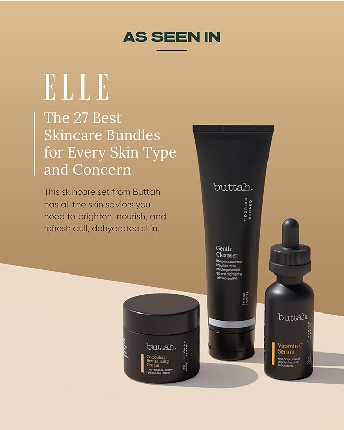 Buttah Skin Transforming Kit for Melanin Rich Skin | CocoShea Revitalizing Cream 2 oz | Vitamin C Serum 1 oz | Buttah Cleanser 3.4 oz | Black Owned Skincare-Velvo Beauty