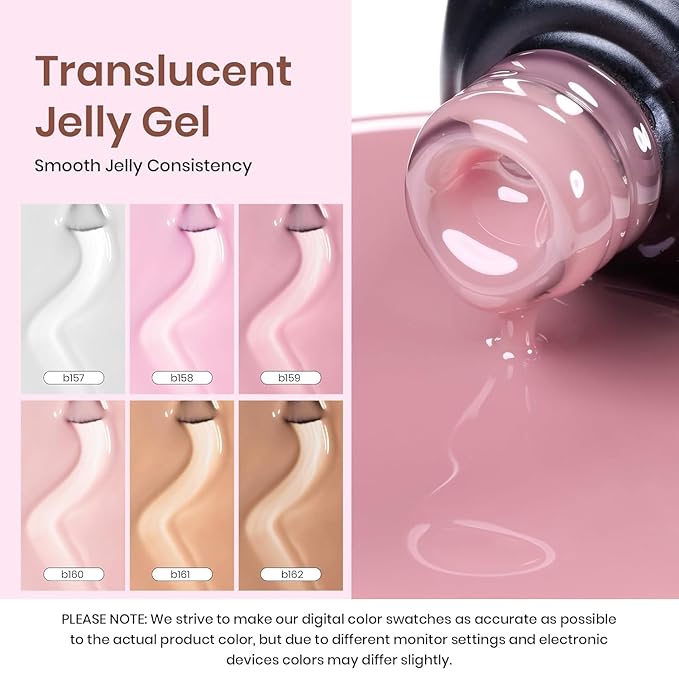 Beetles Jelly Gel Nail Polish Set, 6 Colors Milky White Nude Pink Sheer Brown Gel Polish Kit Nail Concealer Translucent Effect Soak Off Uv French Nail Art Gift for Women Ultimate Monochrome Collection-Velvo Beauty