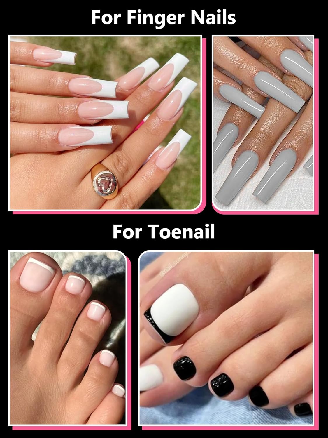 Poly Gel Dual Nail Forms for Finger and Toes, EBANKU Long Square Pink Flat Nail Molds Extension Tips Reusable for Women, 120Pcs 12 Sizes-Velvo Beauty