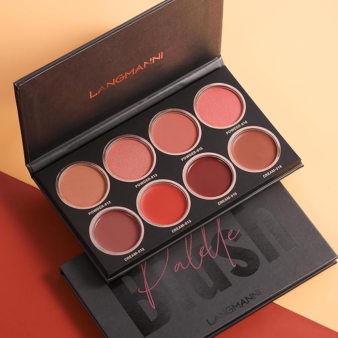 8 Colors Blush Palette, 4 Dry Powders + 4 4 Blush Creams, Contour and Highlight Blush Palette for Cheek and Eye Makeup Long-Lasting Pigment Lightweight Professional Blush Palette(1, pink, Large)-Velvo Beauty